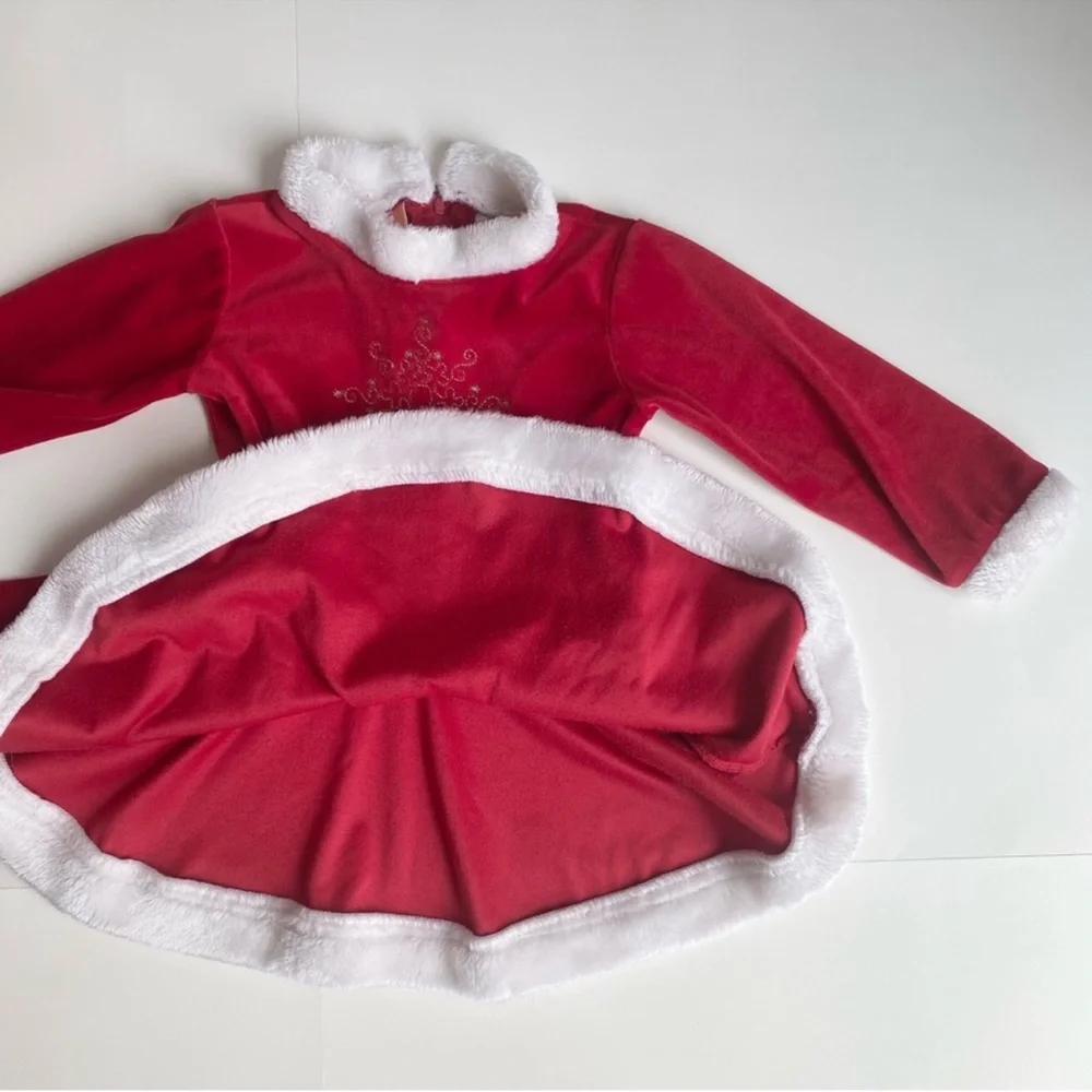 Holidays Christmas Red White Velvet Long Sleeves Infant/ Toddler Girl Dress